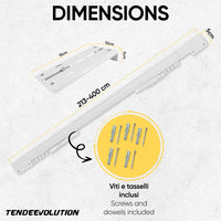 Binario estensibile a corda per tenda in ferro laccato bianco, Bastone estensibile da 213 a 400 CM