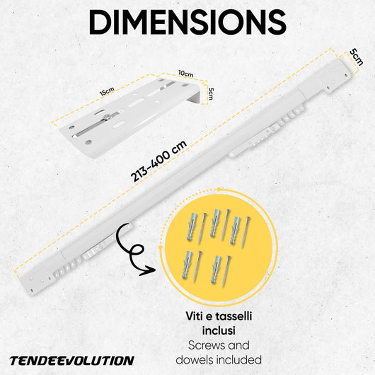 Binario estensibile a corda per tenda in ferro laccato bianco, Bastone estensibile da 213 a 400 CM
