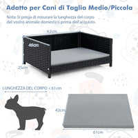 Lettini per Cani in Rattan, Cuccia Estiva per Cani con Cuscino Morbido Impermeabile, Telaio Metallico, Brandina Rialzato da Interno ed Esterno, 62 x 46 x 25 cm