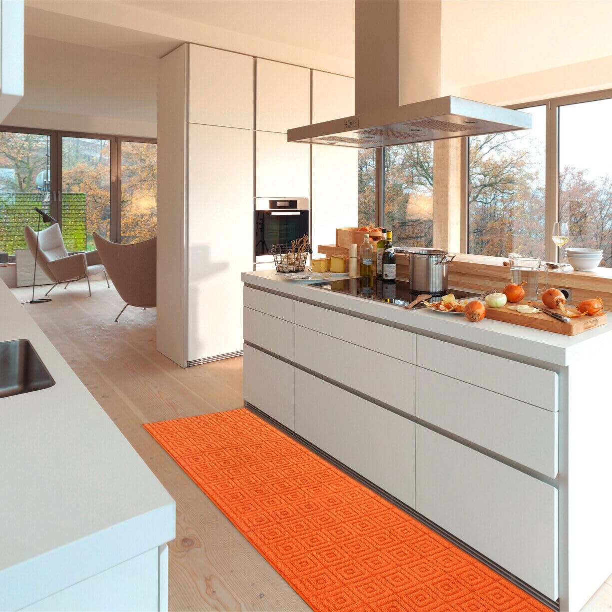 Tappeto Cucina 3D Antiscivolo Tinta Unita Assorbente Arancione 57x40 cm
