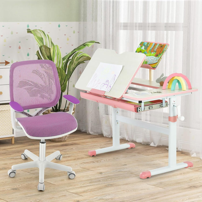 Sedia da Scrivania per Bambini, Sedia Girevole per Computer con Altezza Regolabile, Ruote con Freno, Braccioli Morbidi, Mobile Ergonomica per Bambini 6-15 Anni (Viola)