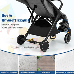 Passeggino Leggero per Bambini, Passeggino da Viaggio con Schienale Regolabile, Passeggino Portatile per Bambini con Schienale Reclinabile e Cappotta Regolabile, per Bambini 0-3 Anni (Grigio)