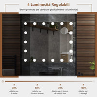 Specchio Trucco con 18 Luci, Specchio Rettangolare per Bagno con Interruttore a Sfioramento, Luce LED a 3 Colori, Luminosità Regolabile, 65 x 52,5 cm