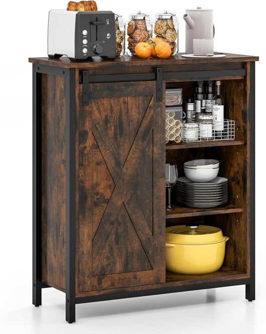 Credenza Cucina, Mobile da Ingresso con Ante Scorrevole, Armadietto con Ripiani Regolabili, Mobiletto Multiuso,3 Ripiani e 1 Scomparto con Porta per Cucina, Sala da Pranzo, 70 cm x 30 cm
