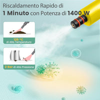 1500W Pulitore a Vapore Portatile, Macchina a Vapore con Serbatoio d'Acqua da 400 ml Blocco per Bambini e Kit di Accessori da 14 Pezzi, 33x13x24,5 cm (Giallo)