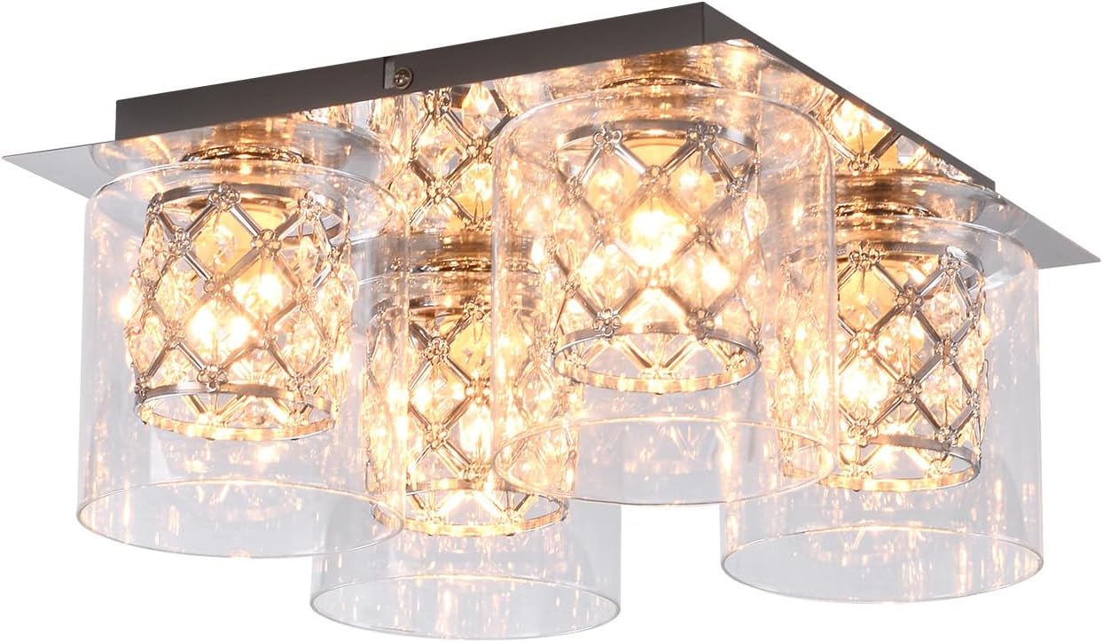 ZMH Lampada da soffitto plafoniera cristallo trasparente 4 luci per soggiorno cucina