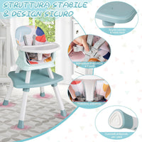 Seggiolone Pappa per Bambini 6 in 1, Seggiolone per Neonati Convertibile, Tavolo per Costruzioni per Bambini, con Imbracatura a 5 Punti, per Bambini da 6 Mesi fino 3 Anni (Colorato)