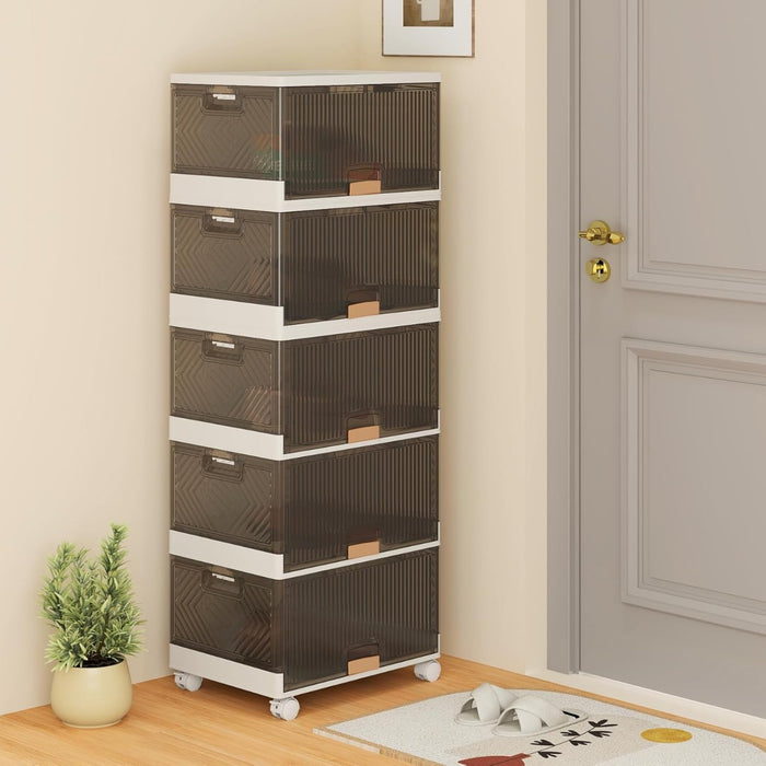 Grande organizer per casa con porte scorrevoli, Scatole pieghevoli per scarpe con ruote staccabili Bianco-Cassettiere