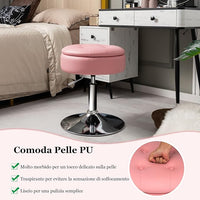 Sgabello Girevole Altezza Regolabile con Portaoggetti, Poggiapiedi Sgabelli da Trucco, Tavolino da Caffè, Sgabello da Lavoro Rotondo in Finta Pelle per Bar, Ufficio, Soggiorno, Camera (Rosa)