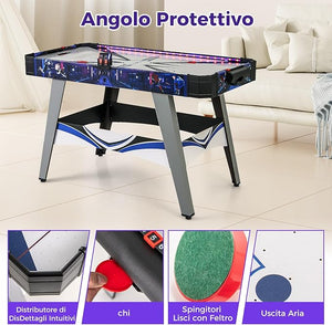 Air Hockey da Tavolo con 2 Spintori e Dischi, Piedini Regolabili, Tavolo da Hockey Alimentato con 12V Motore e Tabellone Segnapunti LED, Tavolo Hockey da Interno 137 x 65 x 86 cm