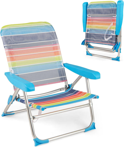 Set di 2 sedie da spiaggia pieghevoli, sedie da picnic con braccioli, schienale regolabile in 4 posizioni, sedile in tessuto traspirante, 64 x 64 x 83 cm, per pesca, viaggi