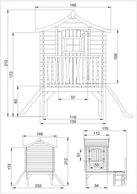 Casetta per bambini in legno con scivolo -  L175xL146xA212cm/ 1,1m2 -  Timbela M550A