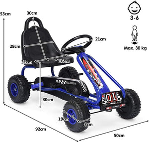 Go Kart a Pedali per Bambini, Go Kart Veicolo con Sedile Regolabile e Freno a Mano, per Bambini 3-6 Anni, Portata Massima 30 kg (Blu)