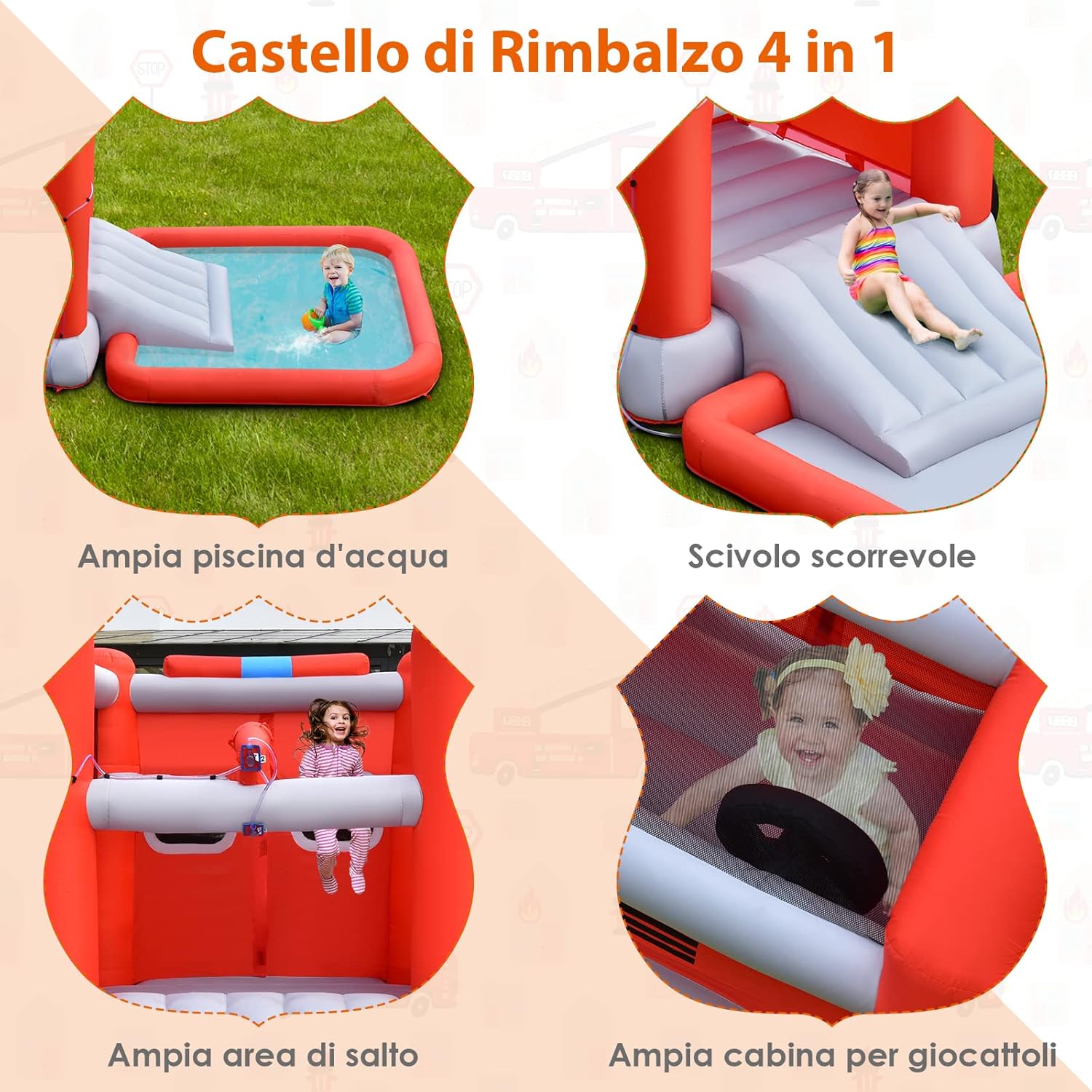 Castello Gonfiabile per Bambini, Casa Gonfiabile con Scivolo, Piscina, Area per Saltare, con Borsa di Trasporto e Kit di Riparazione, per 3 Bambini di 3-10 Anni