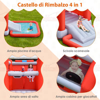 Castello Gonfiabile per Bambini, Casa Gonfiabile con Scivolo, Piscina, Area per Saltare, con Borsa di Trasporto e Kit di Riparazione, per 3 Bambini di 3-10 Anni