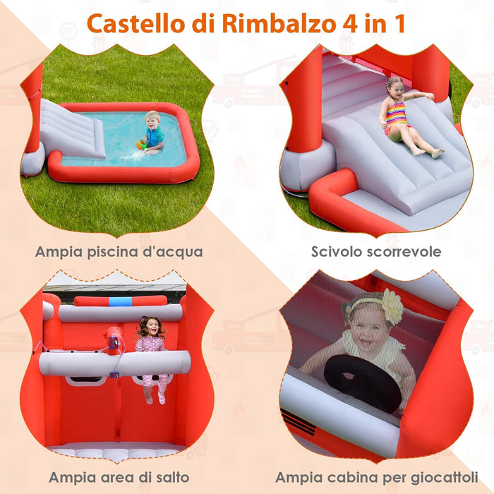 Castello Gonfiabile per Bambini, Casa Gonfiabile con Scivolo, Piscina, Area per Saltare, con Borsa di Trasporto e Kit di Riparazione, per 3 Bambini di 3-10 Anni