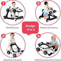 Girello per Bambini 4 in 1, Girello Pieghevole con Altezza e Velocità Regolabili, Carillon con Luci, Volante, Primi Passi per Bambini 6-18 Mesi, Portata 15 kg (Bianco)