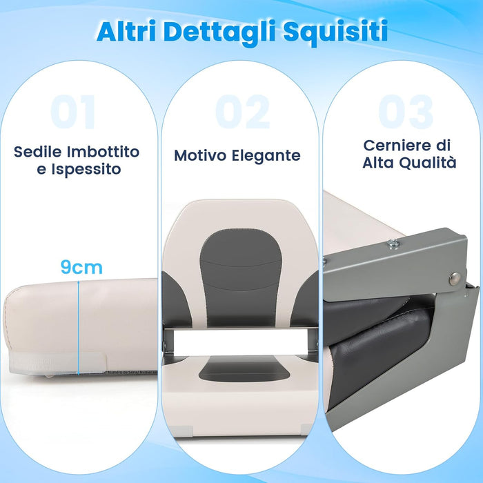 Set di 2 Sedie da Barca, Sedili da Barca Pieghevole Morbide Imbottite Spesse, Sedile Nautica Ergonomico per Imbarcazioni da Pesca, 51 x 42 x 49 cm, Bianco e Girigio