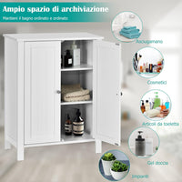 Mobile Bagno con Ripiani 60 x 30 x 80,5 cm, Mobiletto Multiuso con Doppia Anta e Mensola Regolabile, Mobile a Terra Salvaspazio per Casa, Soggiorno e Corridoio (Bianco)