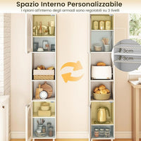 Mobiletto da Bagno, Armadio Alto in Legno con 2 Ante in Vetro Scanalato e Ripiani Regolabile, 35 x 30 x 180 cm, Mobile Salvaspazio per Cucina e Soggiorno