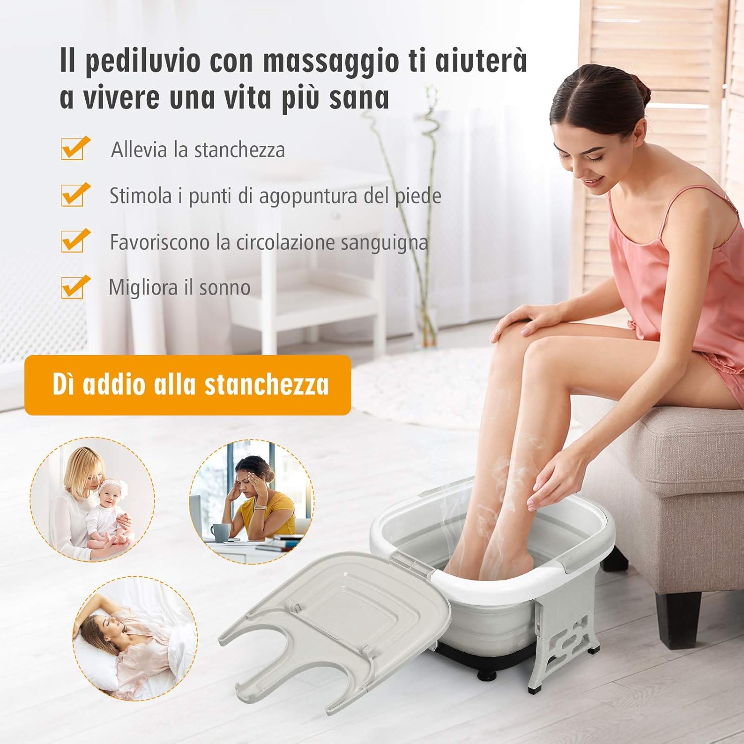 Massaggiatore Plantare Massaggiatore Piedi Elettrico, Massaggia Piedi Portatile, con Funzione Calore Bolle e Rulli Elettronici, Pieghevole Salvaspazio (Grigio)