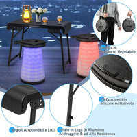Set Tavolo da Campeggio con 2 Sgabelli LED Pieghevole, Set Tavolino Richiudibile in Valigetta Portatili, con Maniglia, Leggero, per Giardino Picnic BBQ