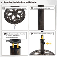Base per Ombrellone, Ideale per Pali da 38-48mm, Base Ombrellone in Ghisa, Facile da Montare e Pulire, Bronzo