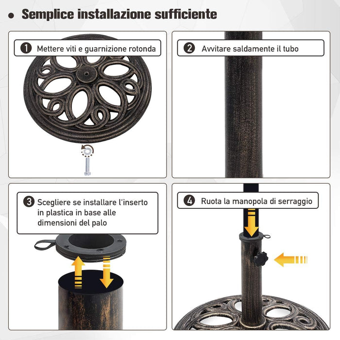 Base per Ombrellone, Ideale per Pali da 38-48mm, Base Ombrellone in Ghisa, Facile da Montare e Pulire, Bronzo