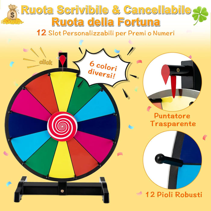 12''/15'' Ruota della Fortuna da Tavolo, Gioco Ruota Personalizzabile con Pennarello e Cancellino, Base Antiscivolo e Superficie Cancellabile, per Carnevale Feste (15'')