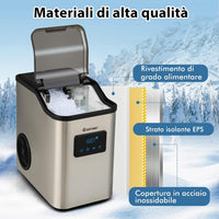 Fabbricatore di Ghiaccio 24kg/24h, 2 Modi di Ricarica dell'Acqua Autopulente e Finitura in Acciaio Inox, Macchina per Produzione di Ghiaccio per Casa Ufficio e Bar