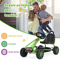 Go Kart a Pedali per Bambini, Go Kart Veicolo con Sedile Regolabile e Freno a Mano, per Bambini 3-6 Anni, Portata Massima 30 kg (Verde)