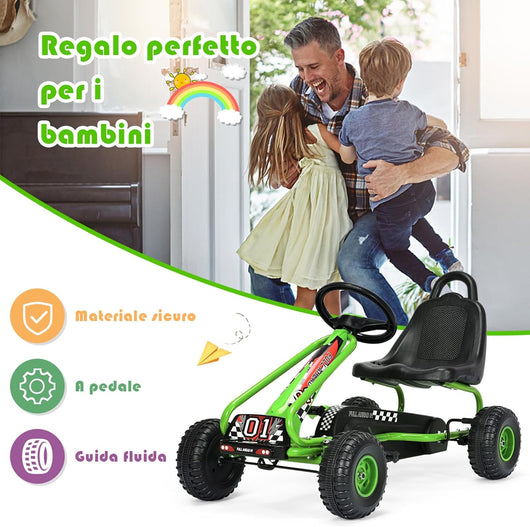 Go Kart a Pedali per Bambini, Go Kart Veicolo con Sedile Regolabile e Freno a Mano, per Bambini 3-6 Anni, Portata Massima 30 kg (Verde)