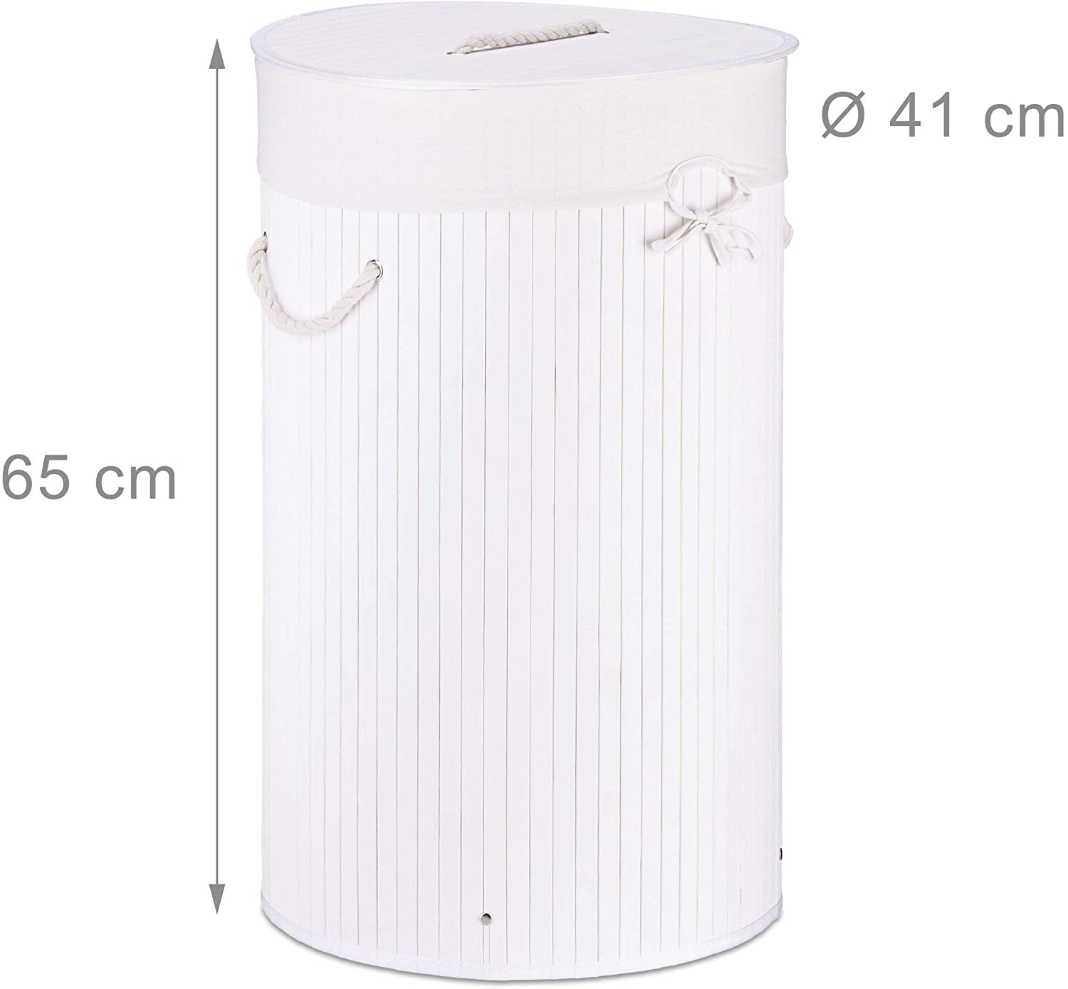 Cesto portabiancheria pieghevole pieghevole con sacco in cotone 80 litri rotondo bambù bianco 13_0001906_3