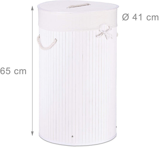 Cesto portabiancheria pieghevole pieghevole con sacco in cotone 80 litri rotondo bambù bianco 13_0001906_3