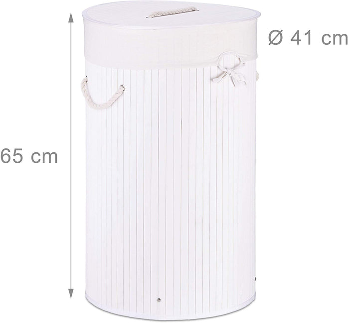 Cesto portabiancheria pieghevole pieghevole con sacco in cotone 80 litri rotondo bambù bianco 13_0001906_3