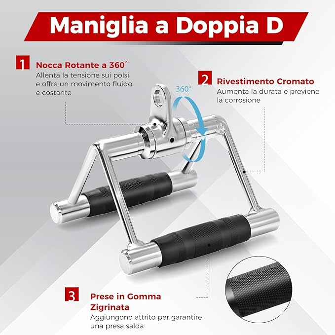 Set di Accessori per Macchine a Cavi, Accessori per LAT Pulldown incl. Maniglia a Forma di V, Barra Rettangolare, Corda per Tricipiti e Maniglia a Doppio D, Accessori per Macchine da Allenamen