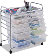 Carrello con 12 Cassetti con Ruote, Carrello di Stoccaggio Multiuso con Ampio Spazio di Archiviazione, Ideale per Casa Ufficio Domestico, 73,5 x 37 x 63 cm (Trasparente)