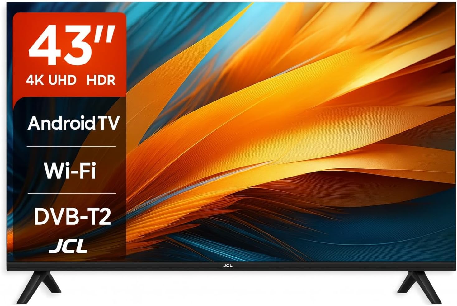 JCL Smart TV 43 Pollici 4K UHD HDR, Android TV, Wi-Fi, DVB-T2, Tripla Porta HDMI, USB, VESA, Modello JCL43WEBOS4K
