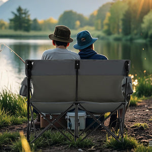 Sedia da Campeggio Doppia, Poltrona Pieghevole per 2 Persone con Portabicchieri, Borsa per il Trasporto, Sedia da Giardino Portatile per Spiaggia, Picnic, Pesca, Portata 300 kg (Grigio)
