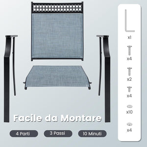 Set di 2 Sedie da Giardino in Textilene, Sedie da Esterno con Schienale Alto, Braccioli, Robusto Telaio in Metallo, Fino a 150 kg, per Patio Terrazza Balcone (Blu + Nero)