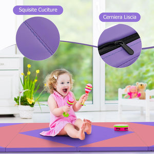 Tappetino Ginnastica Pieghevole 240 CM, Tappetino Fitness con Maniglie e Chiusure a Strappo per Stretching, Yoga, Arti Marziali da Casa e Palestra