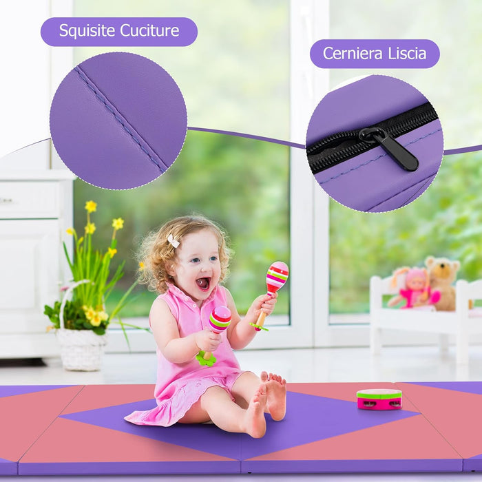 Tappetino Ginnastica Pieghevole 240 CM, Tappetino Fitness con Maniglie e Chiusure a Strappo per Stretching, Yoga, Arti Marziali da Casa e Palestra