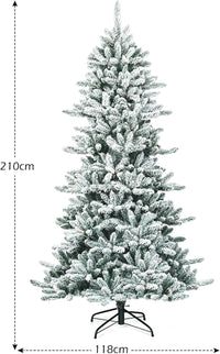 Albero di Natale Innevato 210 cm, Albero di Natale con 1108 Rami Densi, Pigne Bianche e Base in Ferro, Albero di Natale Artificiale e Realistico per Casa, Negozio e Ufficio