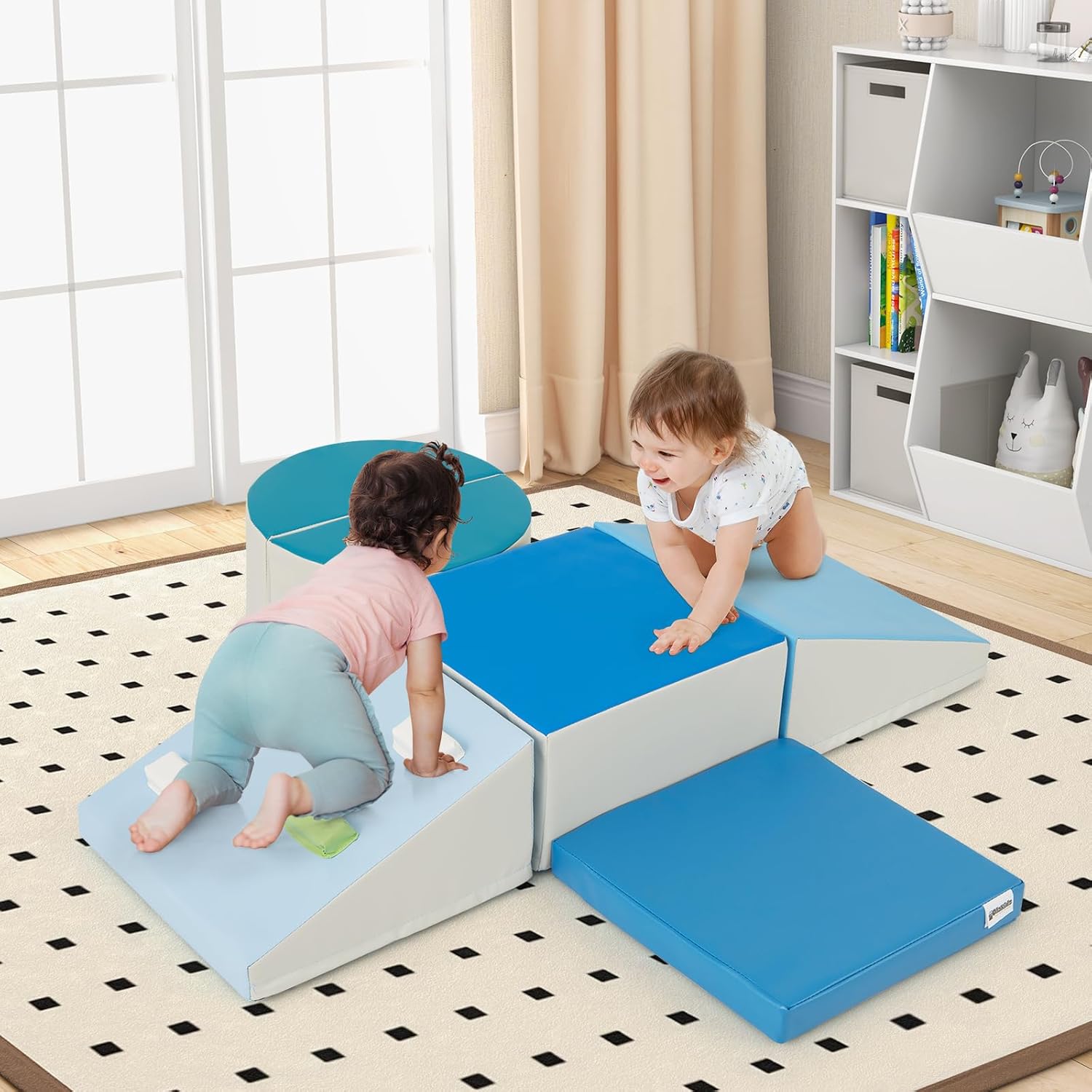 Set di 6 Blocchi di Schiuma per Arrampicata per Bambini, Blocchi in Schiuma per Arrampicarsi e Strisciare, Costruzione Mattoncini Morbidi per Bambini 12+ Mesi (Blu)