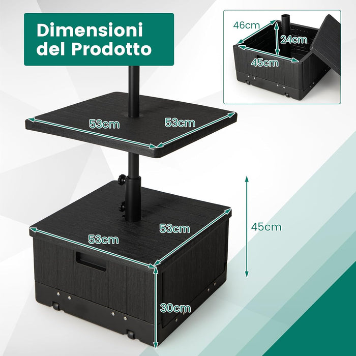 Base per Ombrellone, con Tavolino e Sacca Ponderata, Supporto per Ombrellone 45L di Acqua, 67 kg di Sabbia, Base Ombrellone 3 in 1 con Vassoio, per Ombrellone 38 mm/48 mm