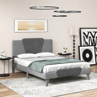 Letto con Struttura Imbottita in Velluto, Telaio da Letto con Doghe in Legno Massello e Testiera, 140 x 200 cm, Carico Massimo 500kg