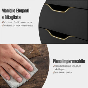 Cassettiera da Ufficio con 5 Cassetti e Ruote, Mobiletto Multiuso per Documenti e Cosmetici, Comodino con Ruote per Camera da letto Studio Ufficio e Soggiorno (Marrone)