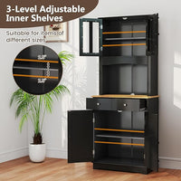 Mobile Dispensa da Cucina, Armadio di Stoccaggio Autonomo con Credenza e 2 Cassetti, Ripiani Regolabili, Ampio Spazio per Forno a Microonde, 2 Colori, 68,5 cm x 40,5 cm x 170 cm (Nero)