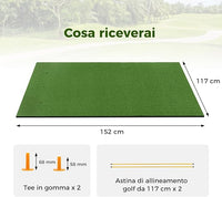 Tappeto da Allenamento Golf 3-in-1, Tappetino da Allenamento in Erba Sintetica con 2 Punte da Golf, 2 Aste di Allineamento e 3 Fori Preforati per le Punte