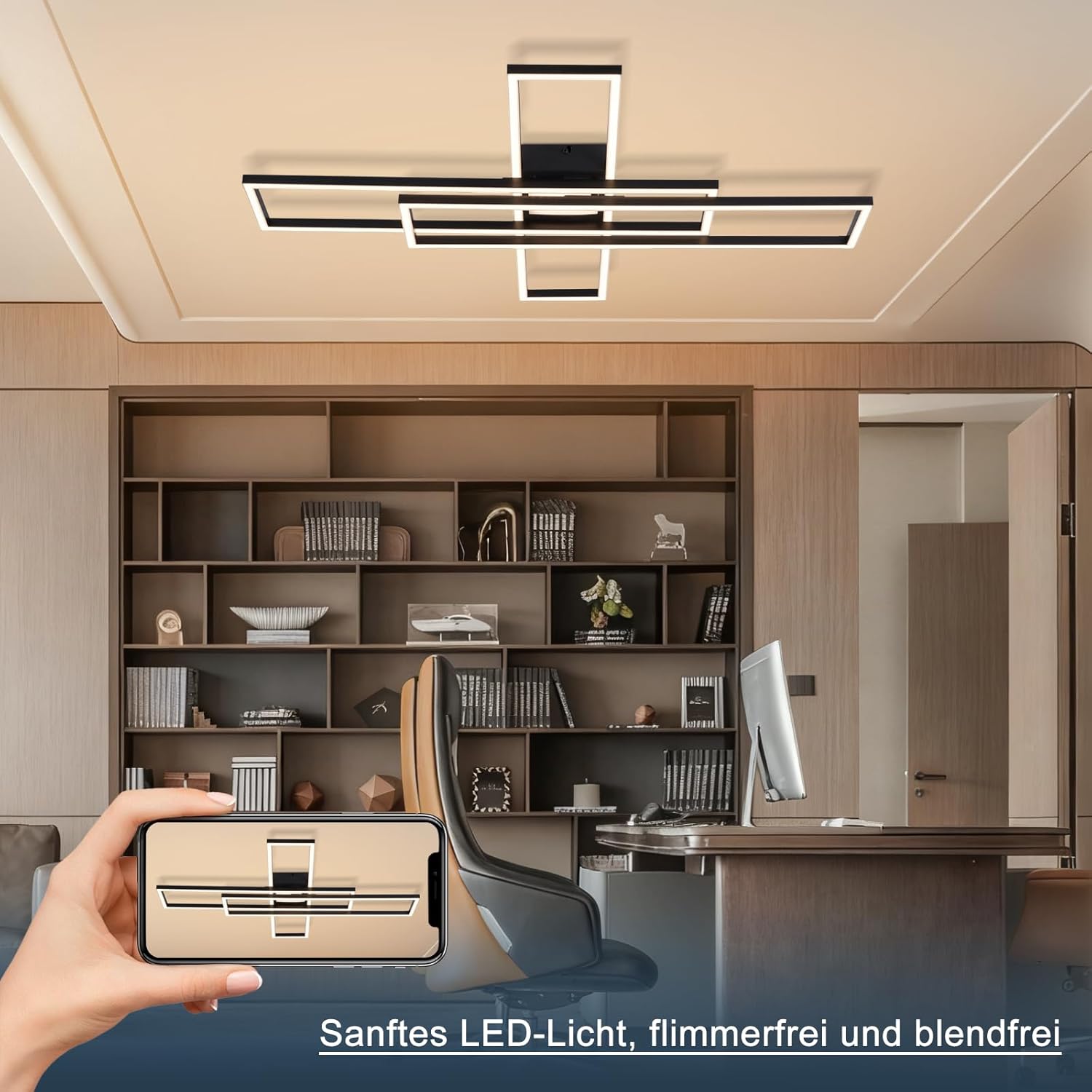 ZMH Lampada da soffitto plafoniera LED 56W nera dimmerabile telecomando design rettangolare per camera letto cucina